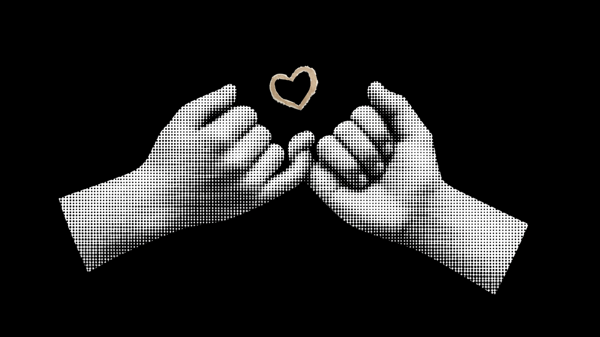 Two hands making a pinky promise beneath a paper heart